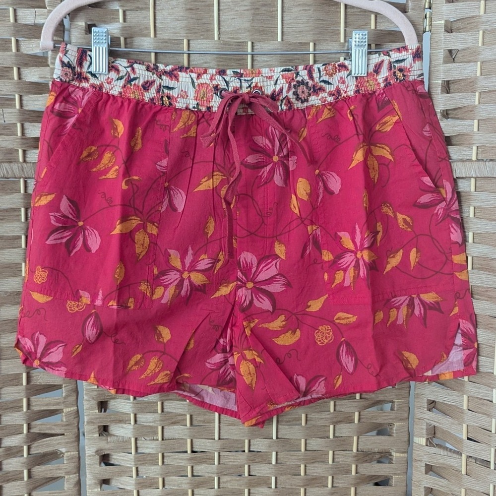 Sundance Kai Shorts Pink Punch Floral Print Drawstring Waist Women's M Cotton